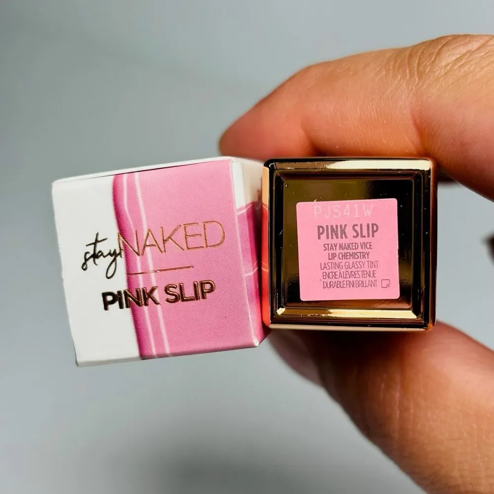 BNIB Urban Decay Vice Lip Chemistry Lasting Glassy Tint‎ Pink Slip Stay Naked